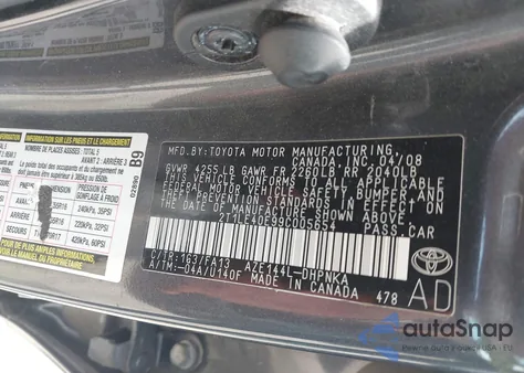 2009 Toyota Matrix S из США, поврежденный, VIN 2T1LE40E99C005654